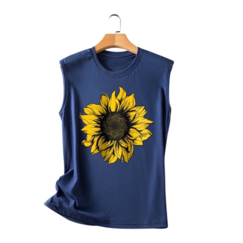 SLEEVELESS BLUE SUNFLOWER SHIRT